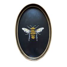 fauna hand painted iron tray black bee