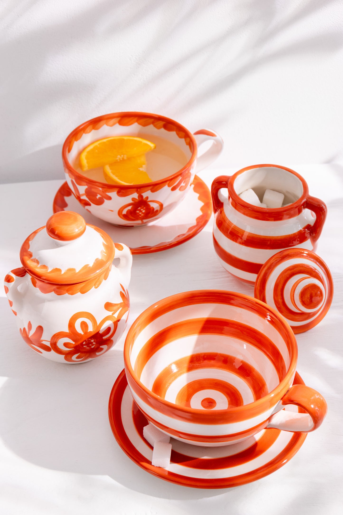 Jar Granada Stripes Ceramic White/Orange