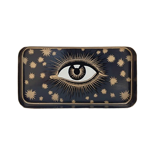 Hand-Painted Iron Tray - All-Seeing Eye, Black