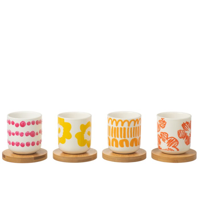 J-Line Set 4 tazas + Plato Bamboo Box Ceramic Mix