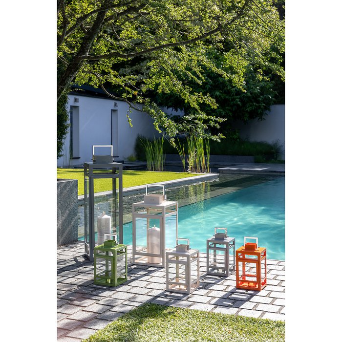 Farol KENIA vidrio hierro lacado en polvo liso verde 11,5 cm (Ø 12 cm) 20 cm