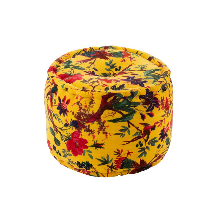 J-línea pouf alrededor de pájaros/flores de algodón amarillo
