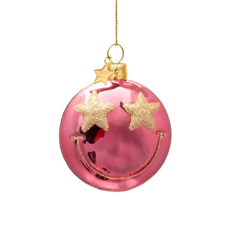 Adorno de cristal rosa rosa sonriente con ojos de estrella H7,5cm