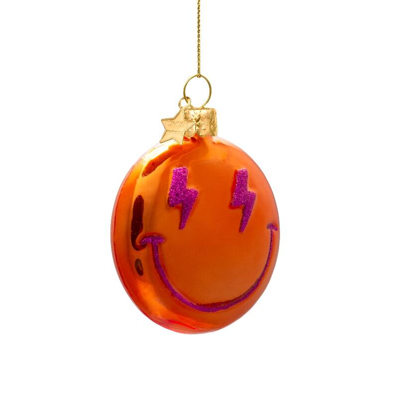 Adorno de cristal naranja sonriente