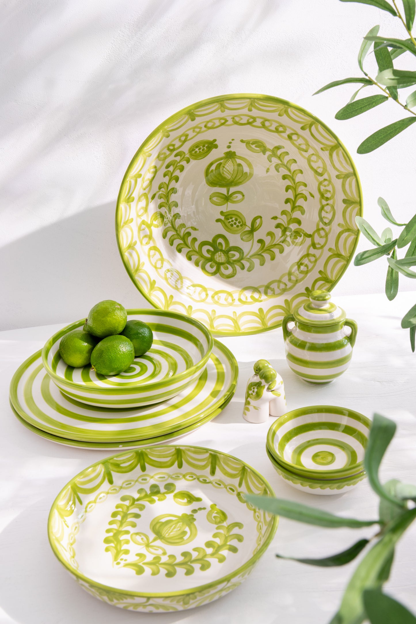 Jar Granada Stripes Ceramic White/Green