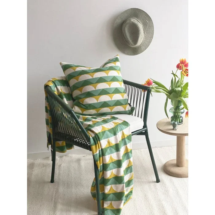 Toby manta verde, algodón de punto de punto de jacquard suave