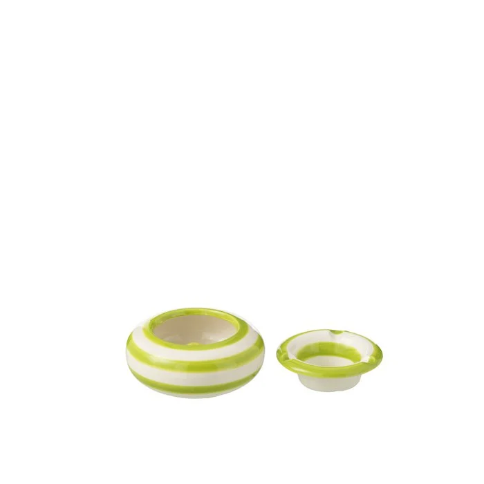 J -LINE ASHTRAY Granada Stripes - Cerámica - Blanco/Verde - Pequeño