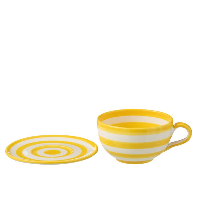 J -Line Cup + Saucer Granada Stripes - Cerámica - Blanco/Amarillo