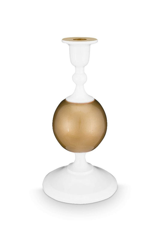 Candelabro Esfera Metal Pequeña Blanco-Oro
