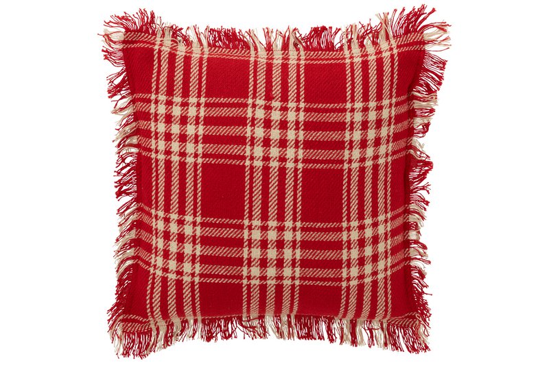 Cojín J-Line Cuadros - algodón - Navidad rojo/blanco