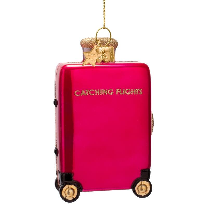 Adorno de vidrio frambuesa rosa maleta de vuelo de captura