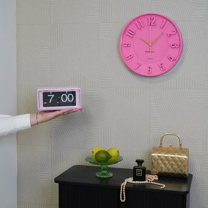 Reloj- Números de reloj de pared- Neon Pink -30x30x4cm