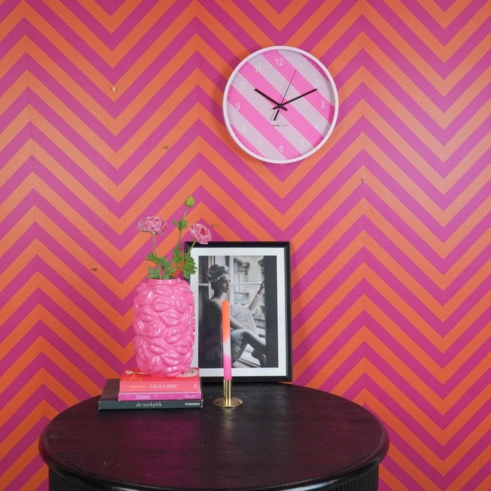 Reloj - reloj de pared - patrón rayado - rosa - 35x35x4cm