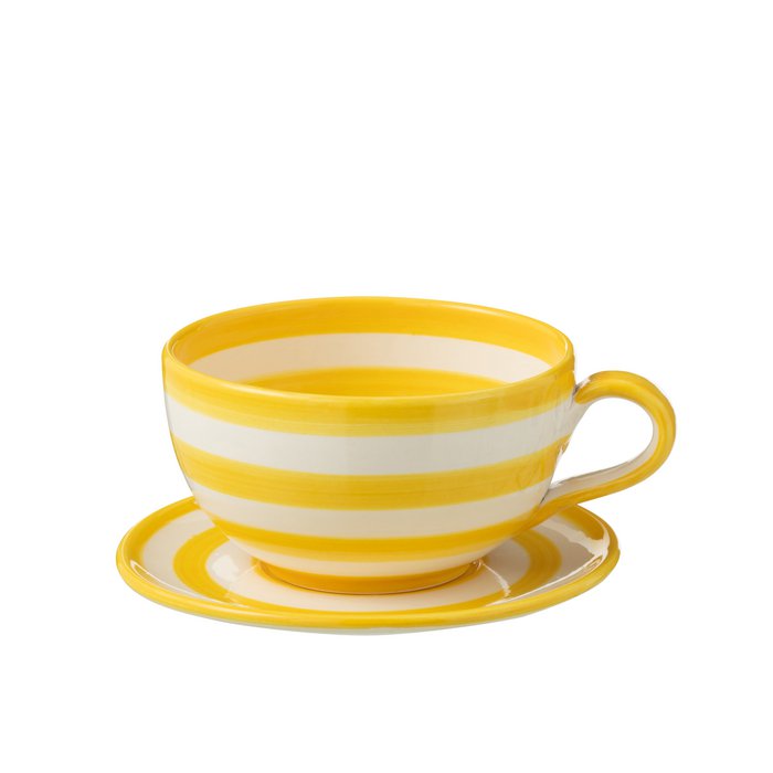 J -Line Cup + Saucer Granada Stripes - Cerámica - Blanco/Amarillo