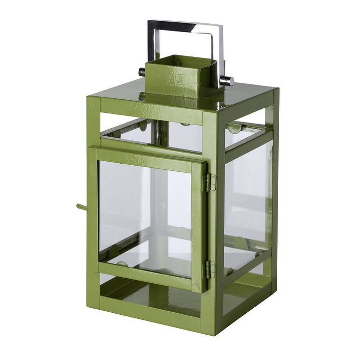 Farol KENIA vidrio hierro lacado en polvo liso verde 11,5 cm (Ø 12 cm) 20 cm