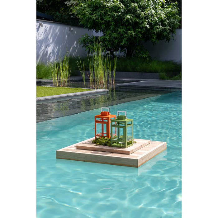 Farol KENIA vidrio hierro con recubrimiento en polvo liso naranja Ø12 cm H20 cm