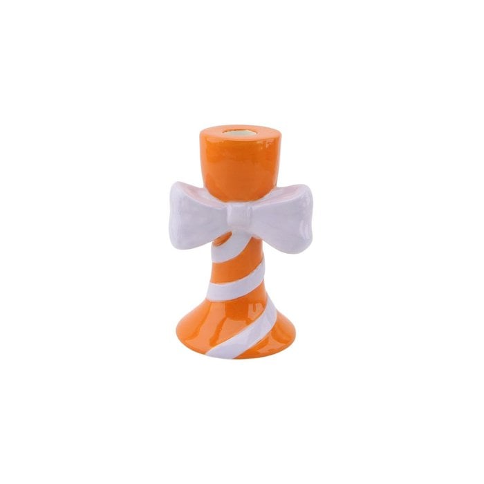 Soporte de velas - rayas con arco - naranja/lila - 9x8x14cm
