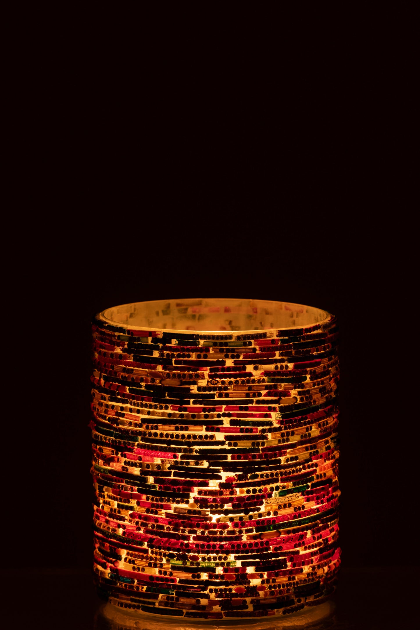Candle Holder Beads Glass Pink/Gold Colored Large (58568)