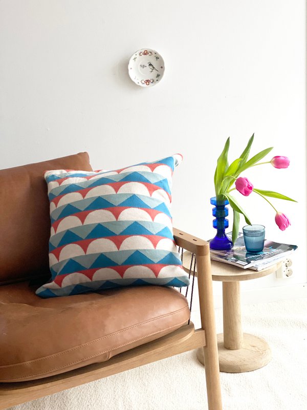 Toby Pillow-cubo azul, algodón de punto de punto de Jacquard suave