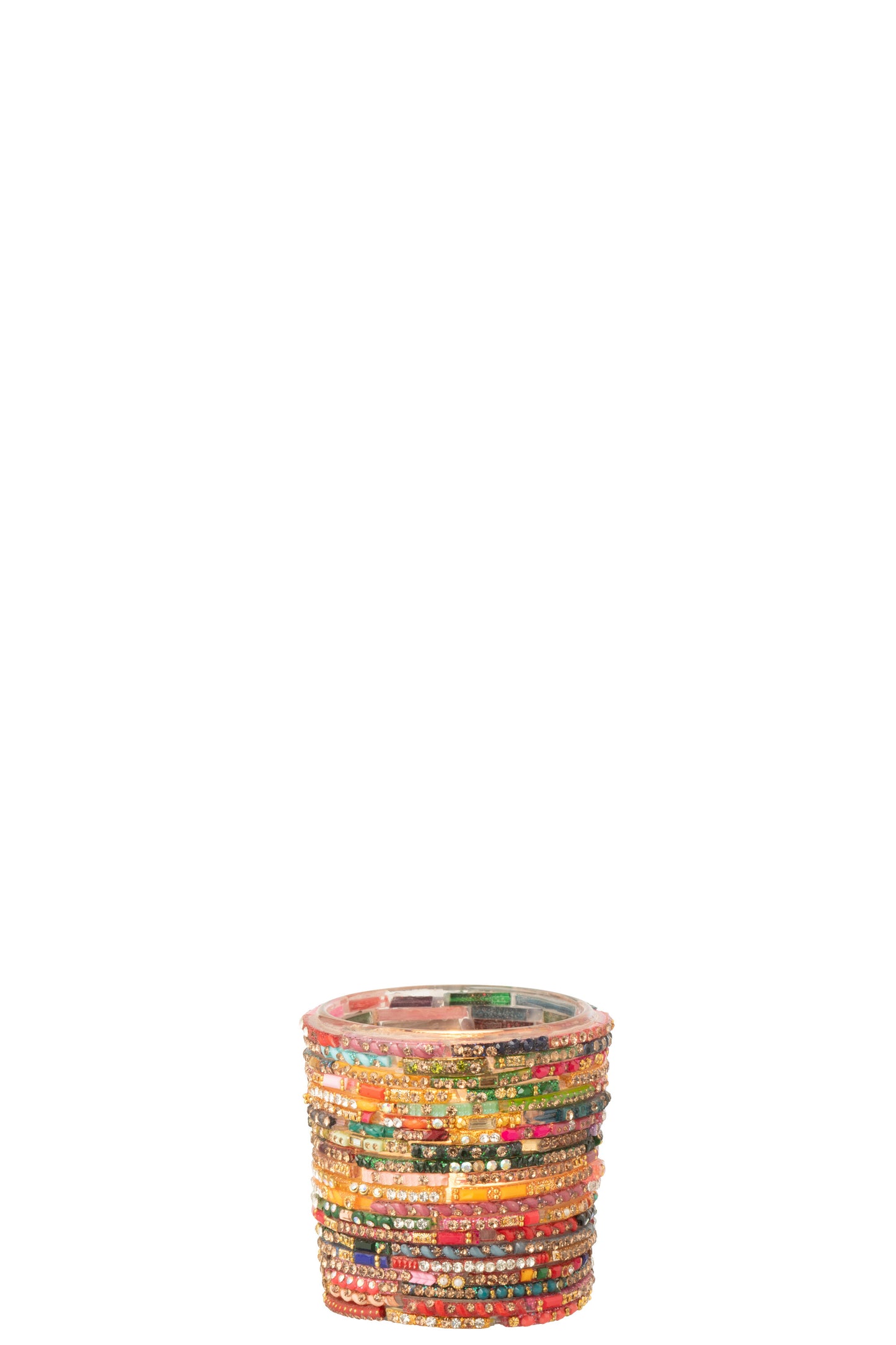 Portavelas Cuentas Vidrio Rosa/Dorado Small (58566)