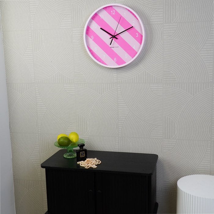 Reloj - reloj de pared - patrón rayado - rosa - 35x35x4cm