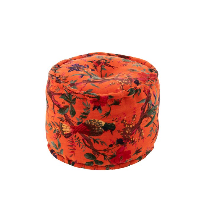 J-línea otomana alrededor de pájaros/algodón floral de terciopelo naranja