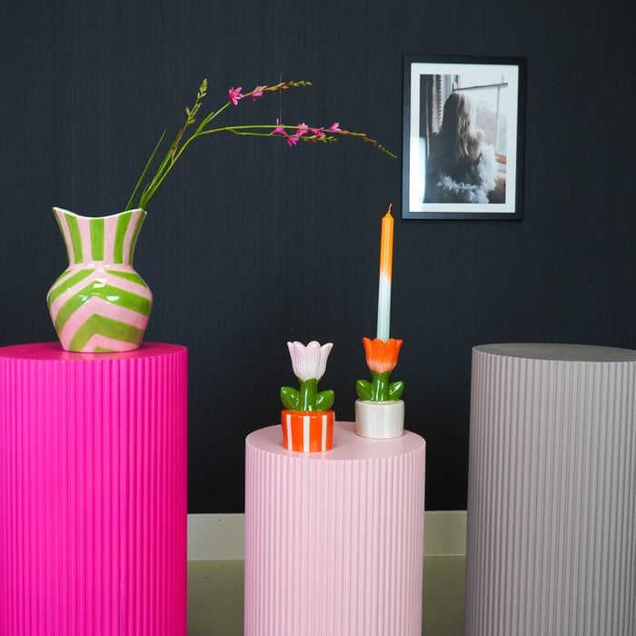 GRANDO- StriPes- Stoneware -Green/ Pink- 16x16x22cm