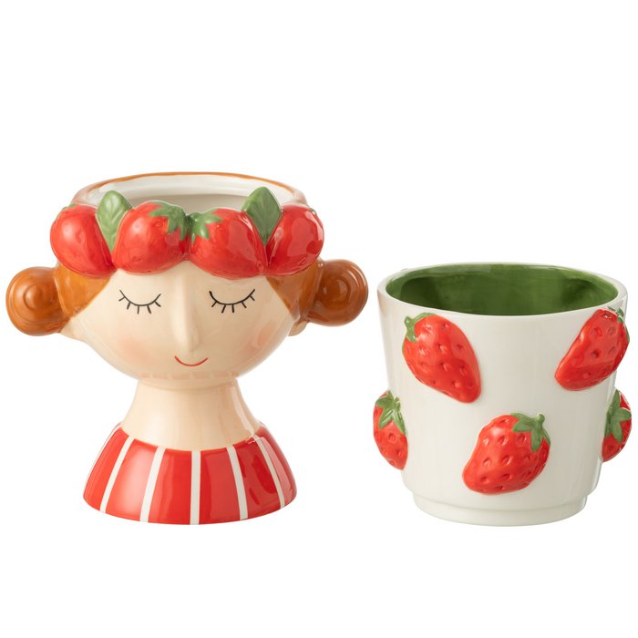 J -Line Flowerpot 2 Partes Strawberry Girl - Ceramics - Mix - Ø 17.5 cm