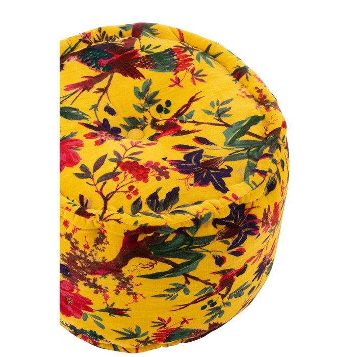 J-línea pouf alrededor de pájaros/flores de algodón amarillo