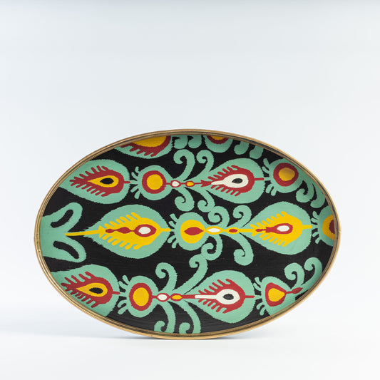 Bandeja de hierro pintada a mano Ikat